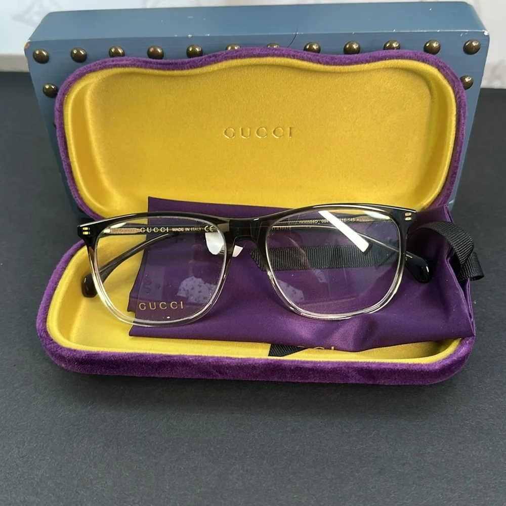 Gucci GG0554O 004 Grey/Clear Rectangular Men's Eyeglasses